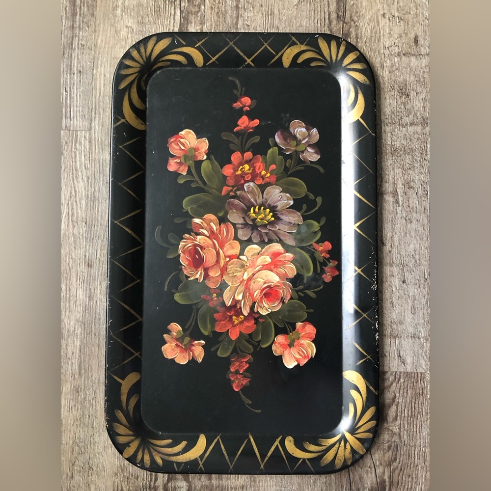 Vintage Floral Metal Tray